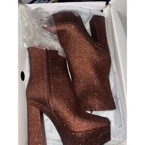 Guess Womens Byra Bronze Glitter Block Heels Shoes 10 Medium